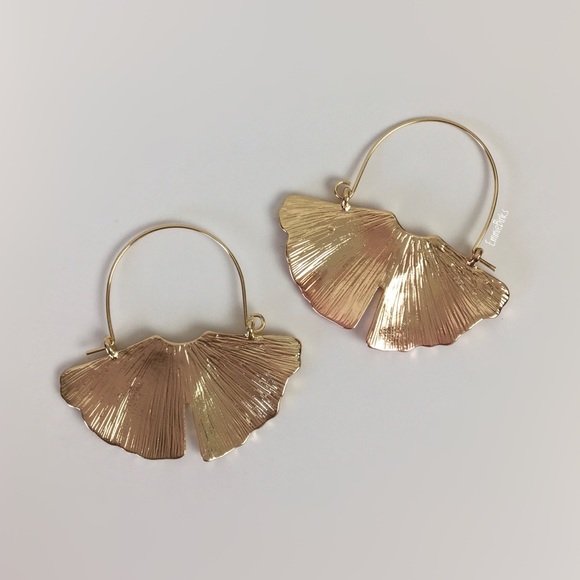 Anthropologie Jewelry 338 New Golden Gingko Hoop Earrings